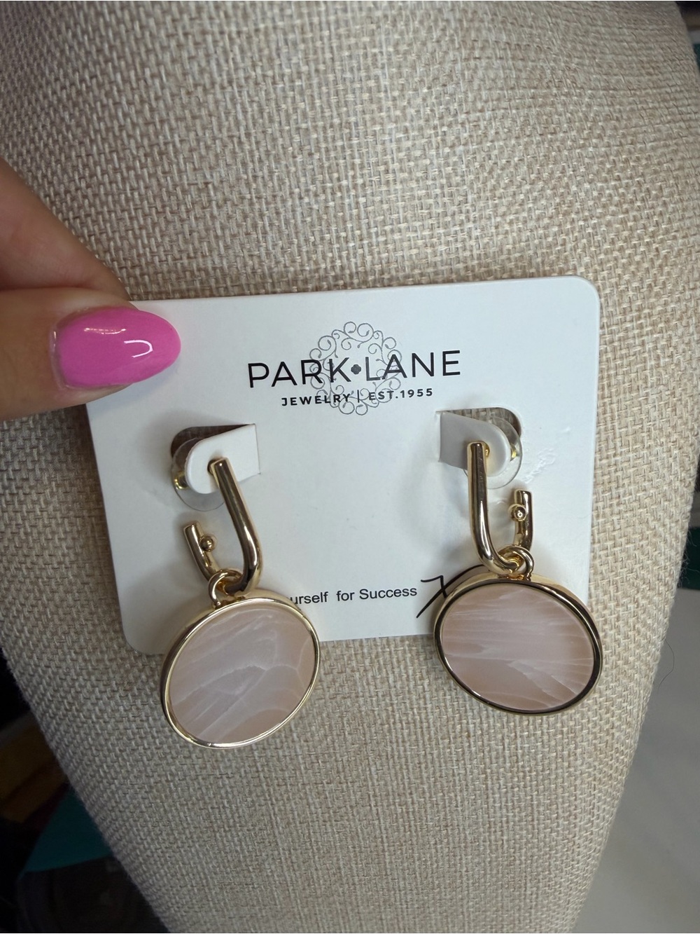 Park Lane Gold-Tone Earrings with Blush Pink Discs